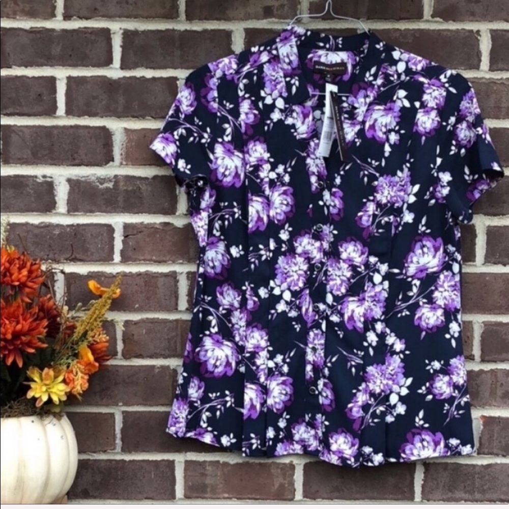 Dana Buchman purple floral blouse short s…